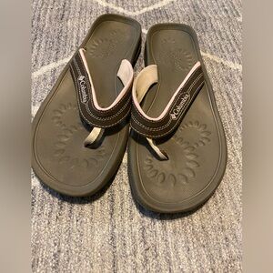 Columbia pink and brown flip flops, women’s size 11